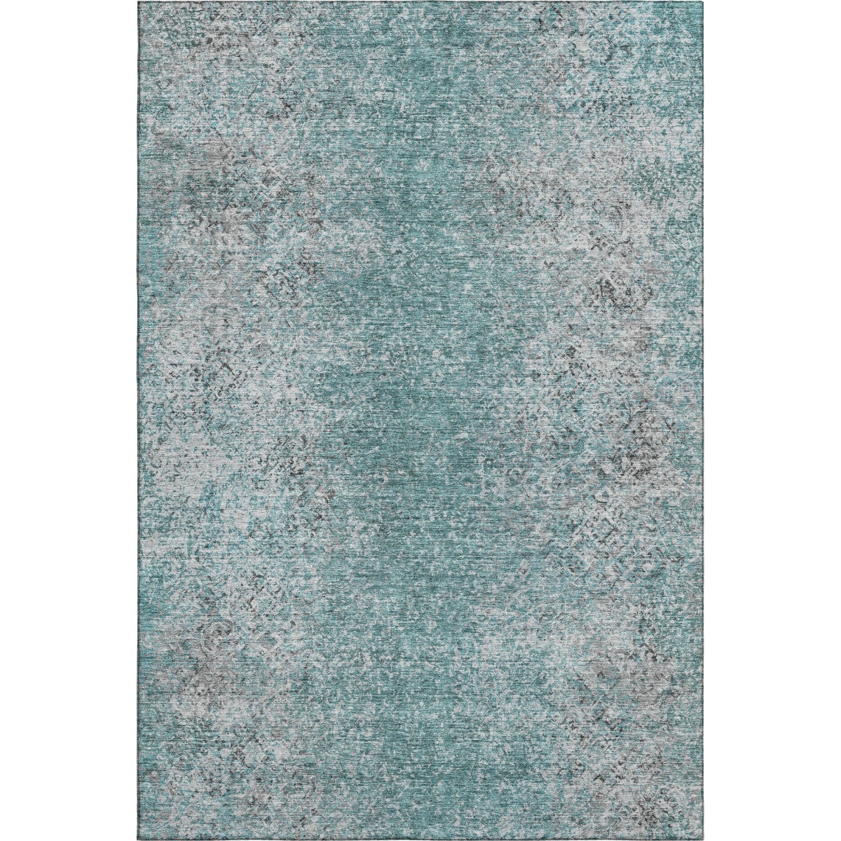 667190 8 x 10 ft. Teal & Gray Abstract Transitional Washable Machine Made Rectangle Area Rug with UV Protection