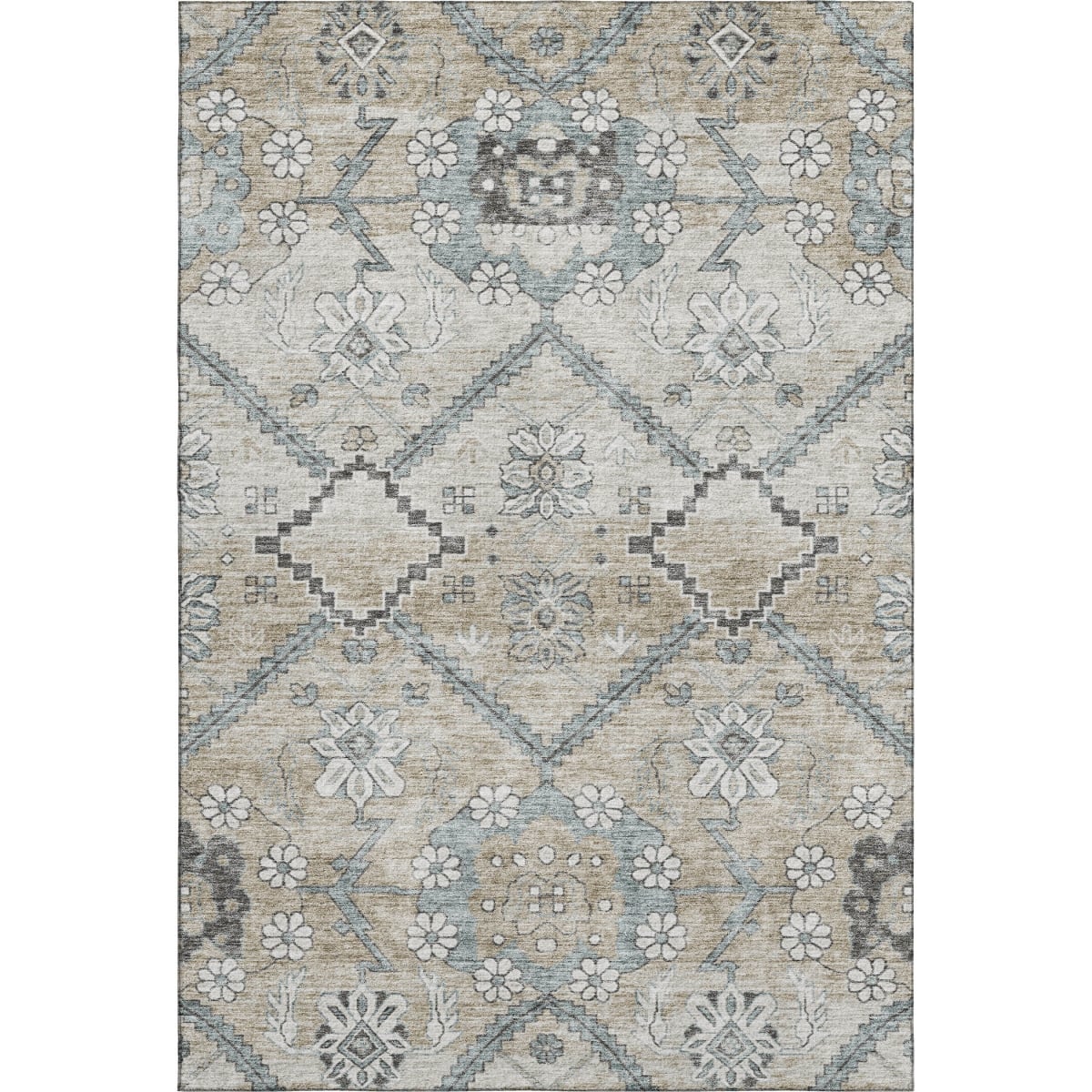 667210 10 x 14 ft. Beige & Gray Floral Washable Machine Made Rectangle Area Rug with UV Protection