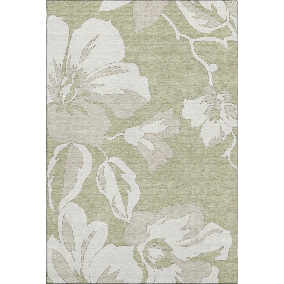 667963 10 x 14 ft. Artichoke Green & Ivory Floral Transitional Washable Machine Made Rectangle Area Rug with UV Protection