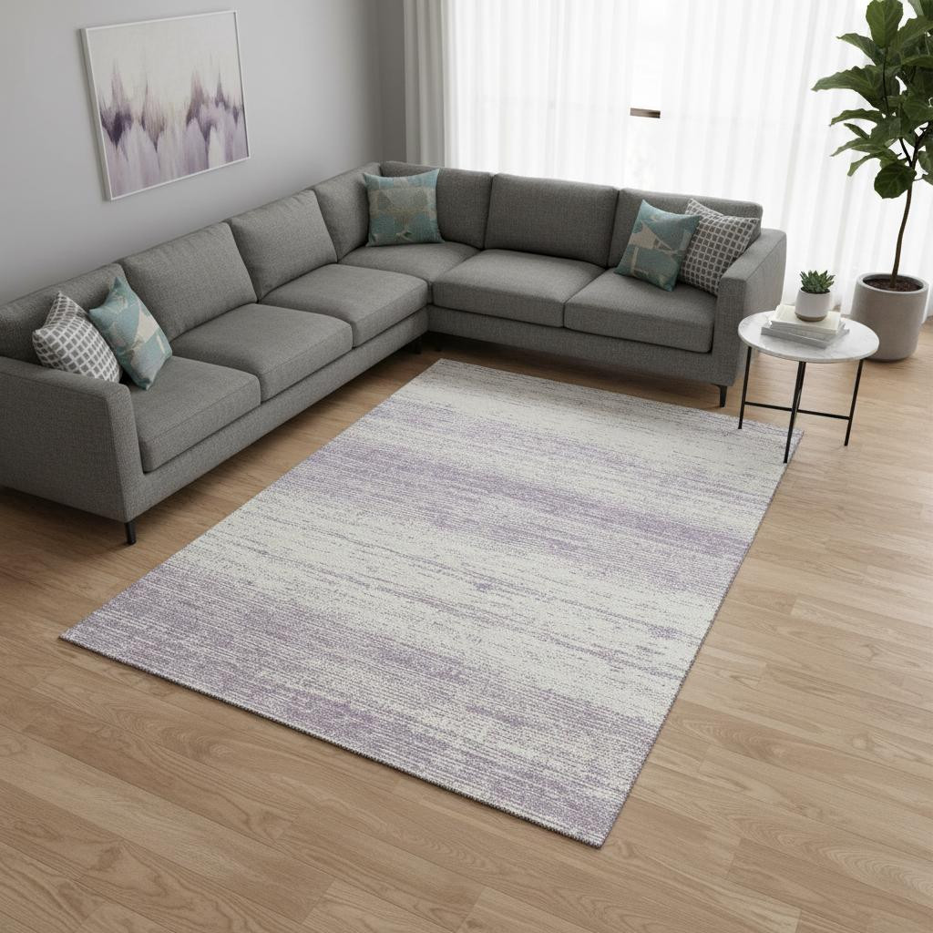 668139 8 x 10 ft. Lavender & Ivory Striped Transitional Washable Machine Made Rectangle Area Rug with UV Protection