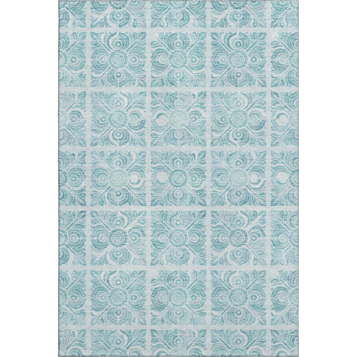 667806 9 x 12 ft. Turquoise & Ivory Medallion Transitional Washable Machine Made Rectangle Area Rug with UV Protection