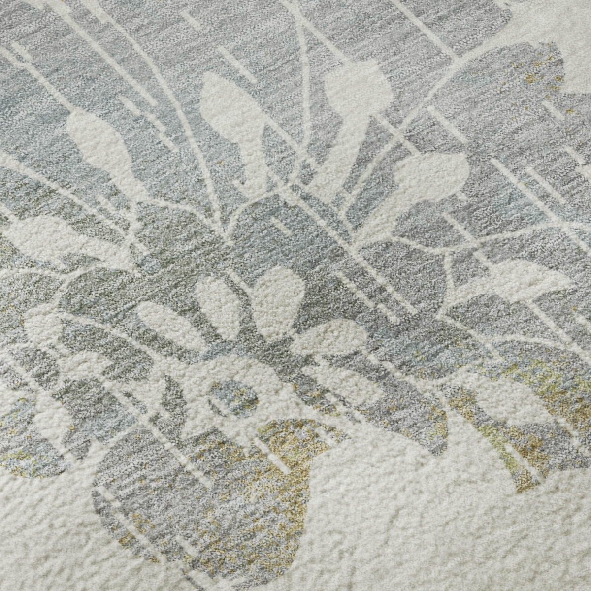667919 8 x 10 ft. Ivory Gray & Gold Floral Washable Machine Made Rectangle Area Rug with UV Protection