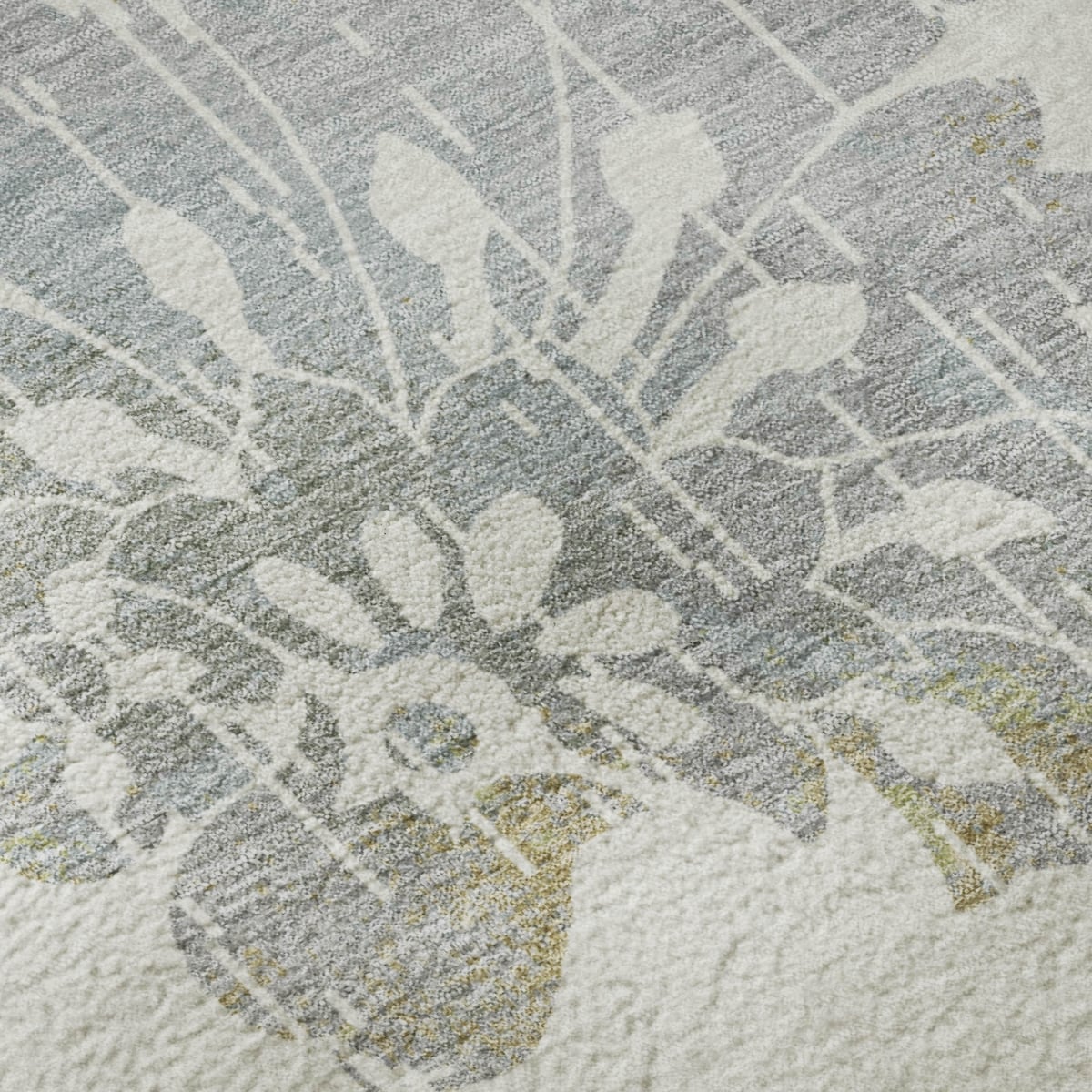 667921 10 x 14 ft. Ivory Gray & Gold Floral Washable Machine Made Rectangle Area Rug with UV Protection