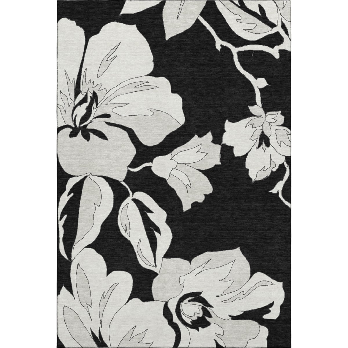 667969 10 x 14 ft. Black & Ivory Floral Transitional Washable Machine Made Rectangle Area Rug with UV Protection