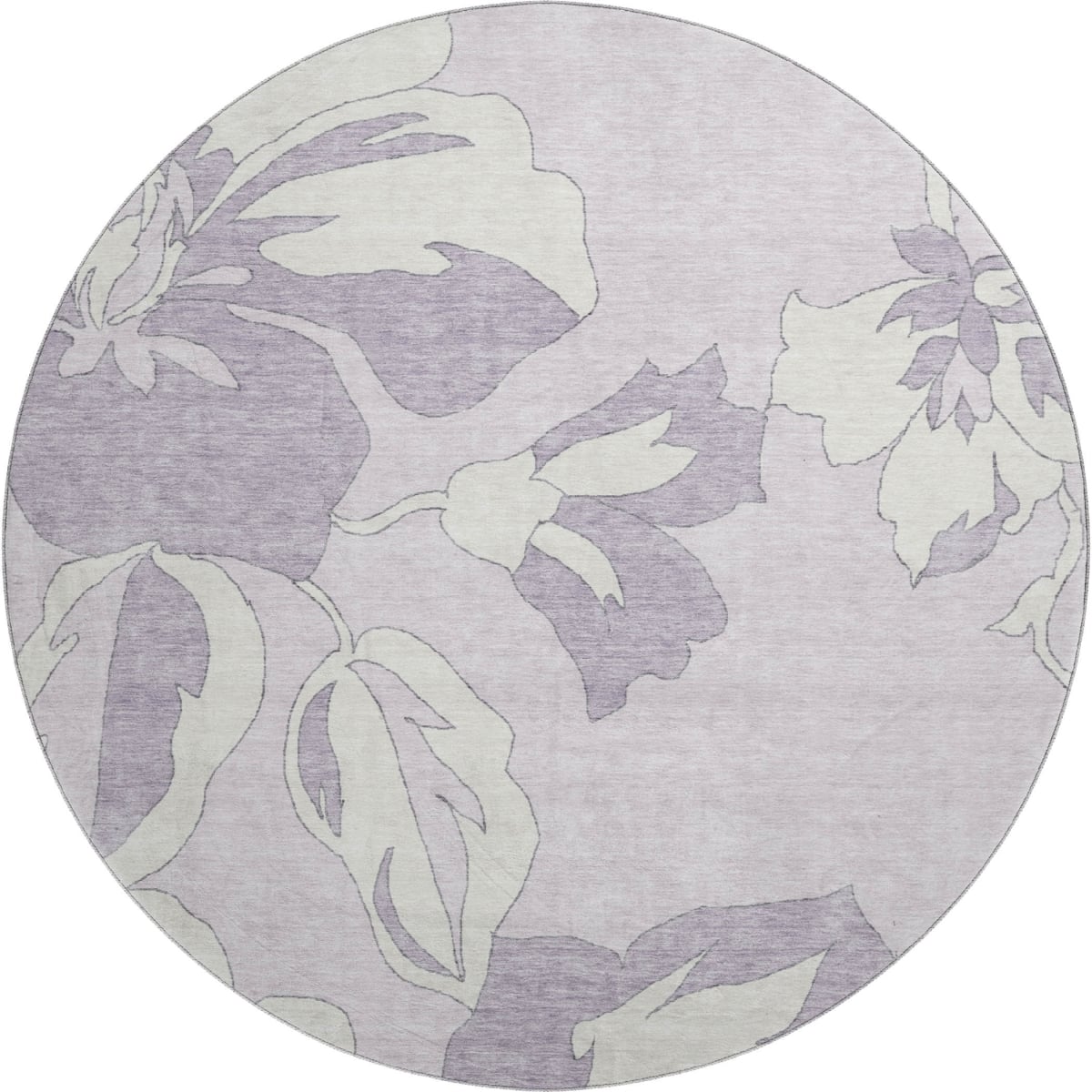 667990 8 ft. Lavender & Ivory Floral Transitional Washable Round Area Rug with UV Protection