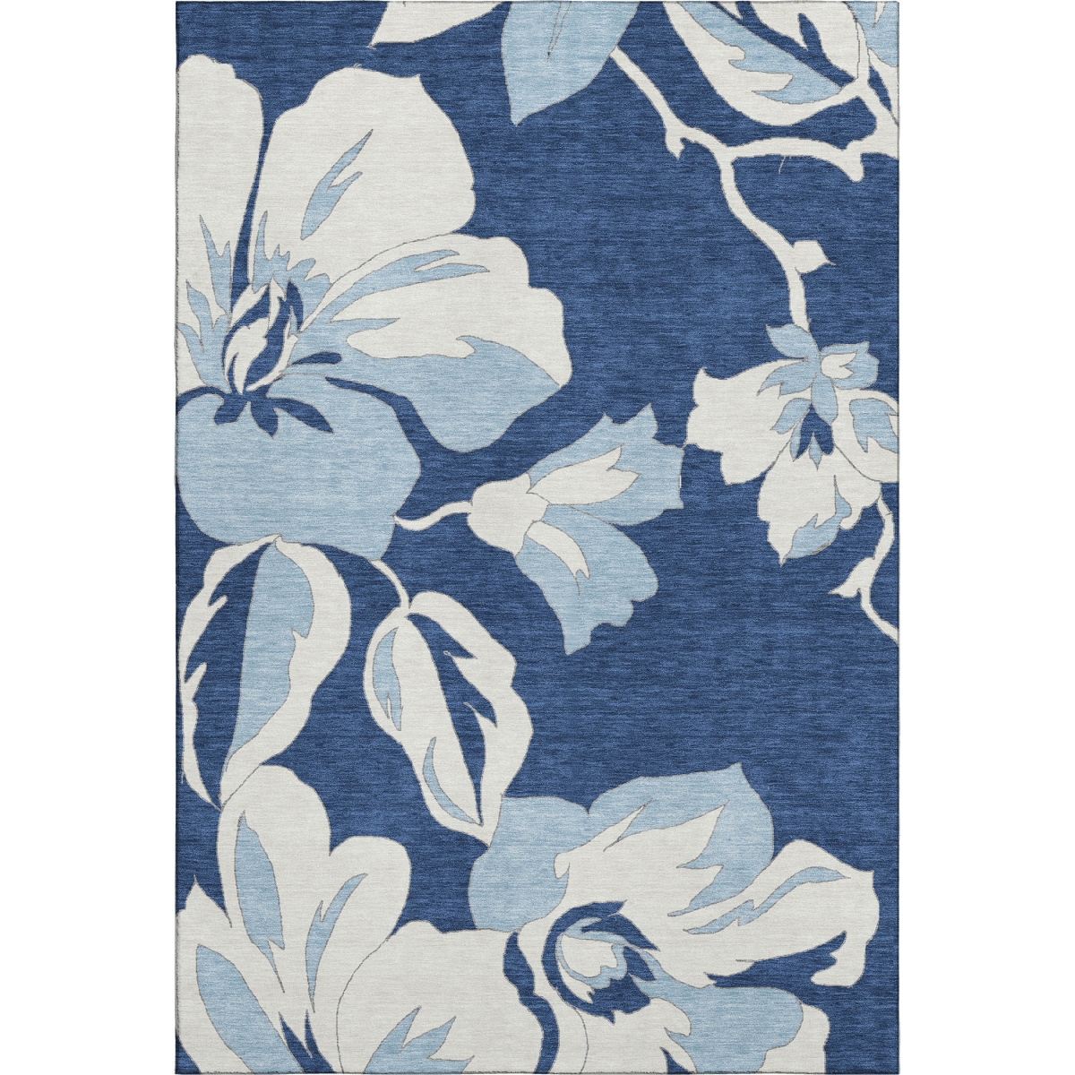 667999 10 x 14 ft. Navy Blue & Ivory Floral Transitional Washable Machine Made Rectangle Area Rug with UV Protection