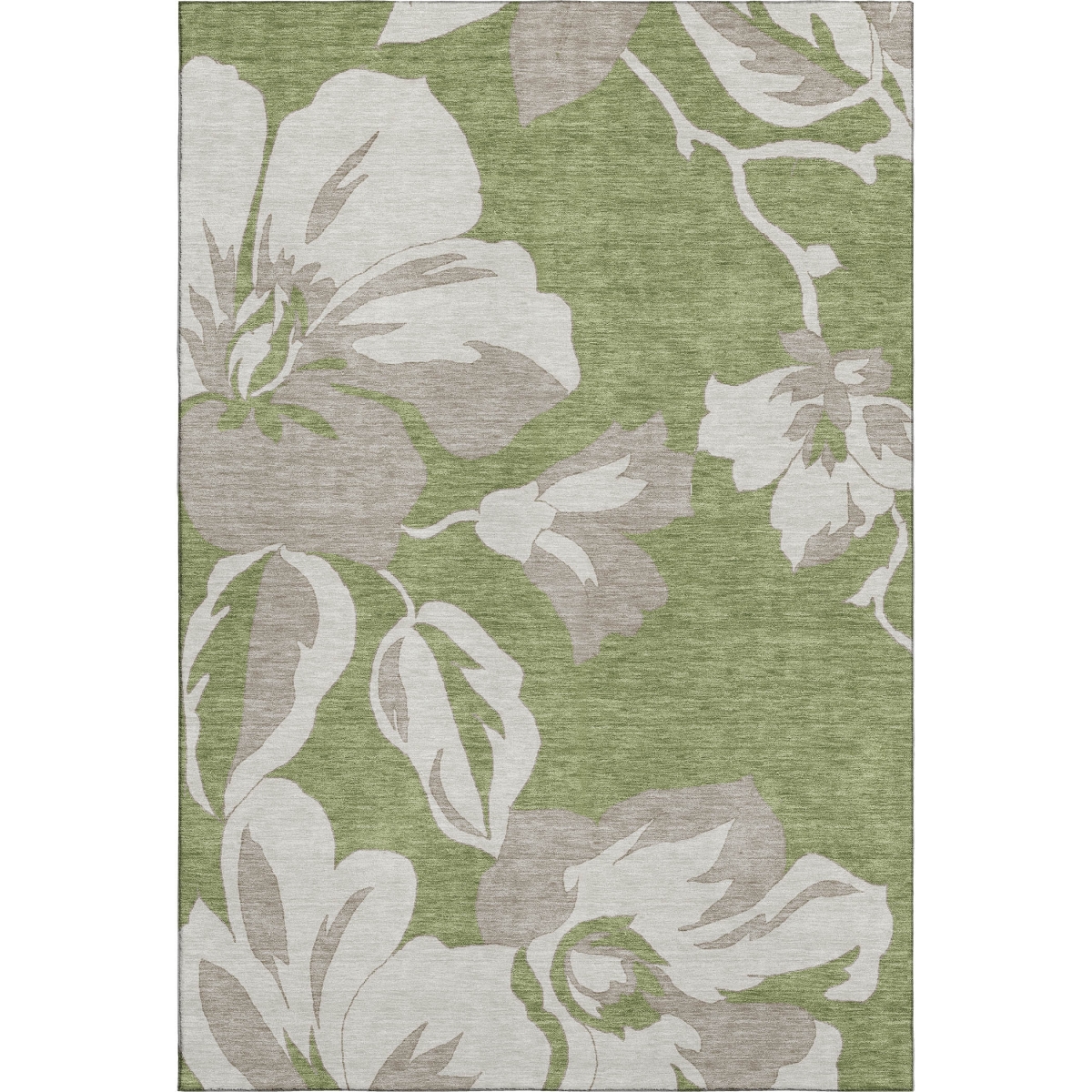 668005 10 x 14 ft. Olive Green & Gray Floral Transitional Washable Machine Made Rectangle Area Rug with UV Protection