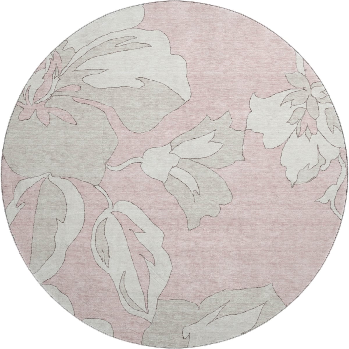 668008 8 ft. Pink & Ivory Floral Transitional Washable Round Area Rug with UV Protection