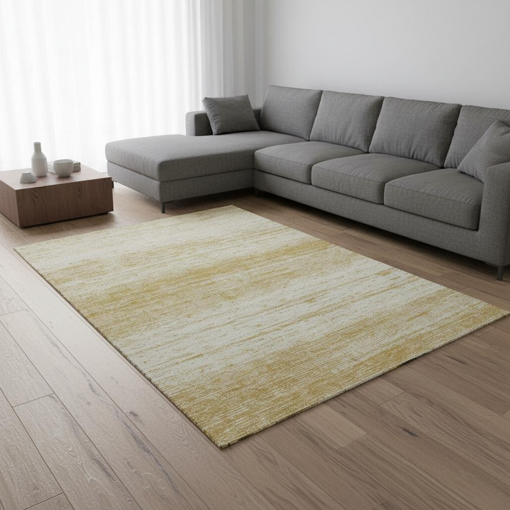 668118 9 x 12 ft. Gold & Ivory Striped Transitional Washable Machine Made Rectangle Area Rug with UV Protection