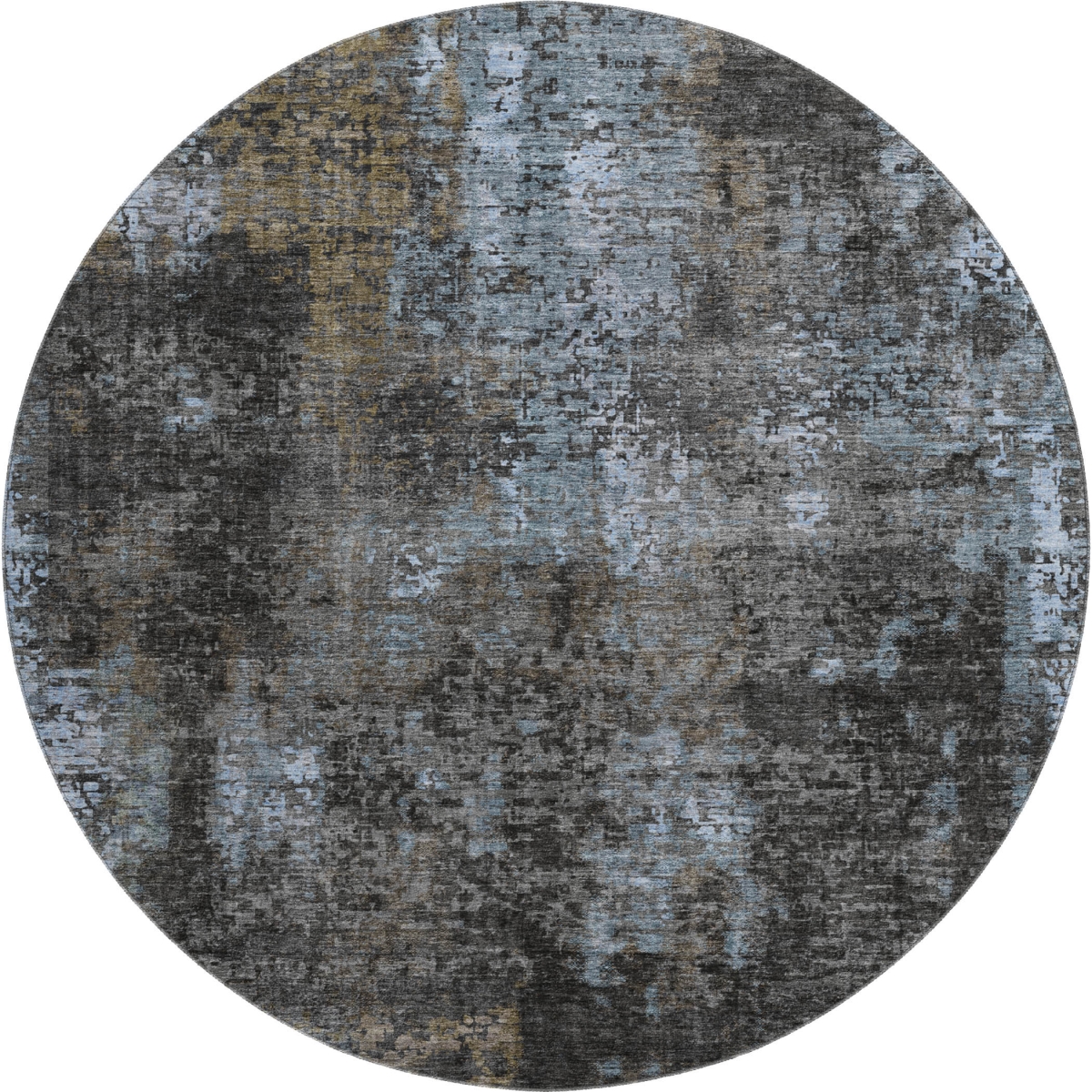 666260 8 ft. Graphite Blue & Copper Abstract Washable Round Area Rug with UV Protection