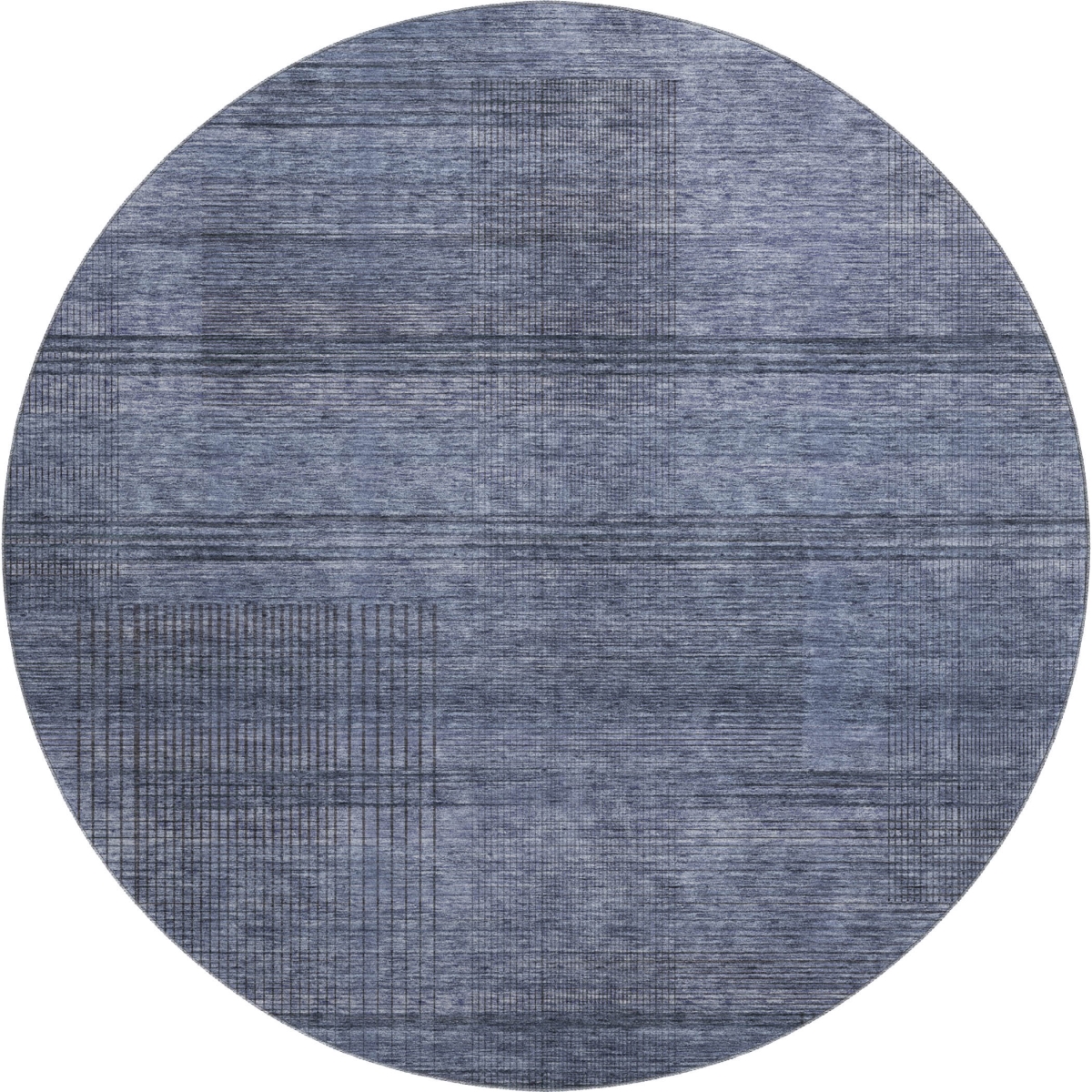 666479 8 ft. Navy Blue & Gray Striped Transitional Washable Round Area Rug with UV Protection