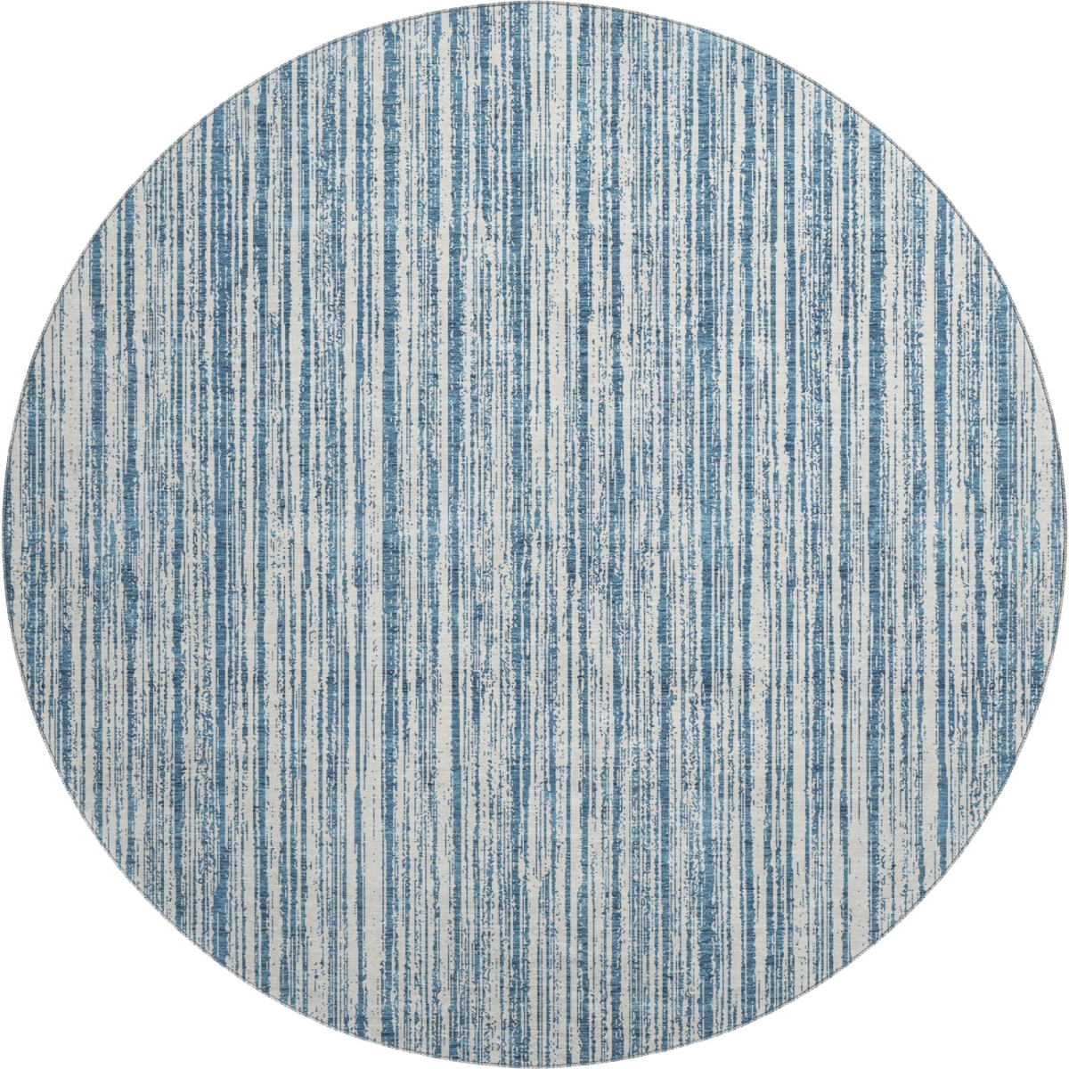 663807 8 ft. Blue & Ivory Striped Transitional Washable Round Area Rug with UV Protection