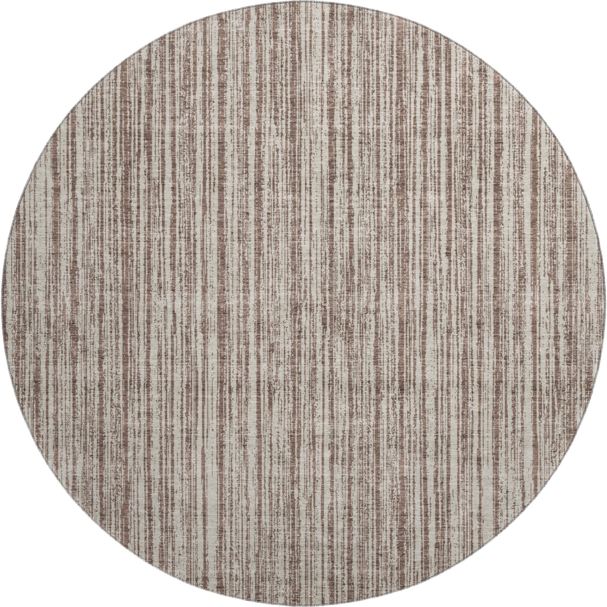 663813 8 ft. Brown & Ivory Striped Transitional Washable Round Area Rug with UV Protection