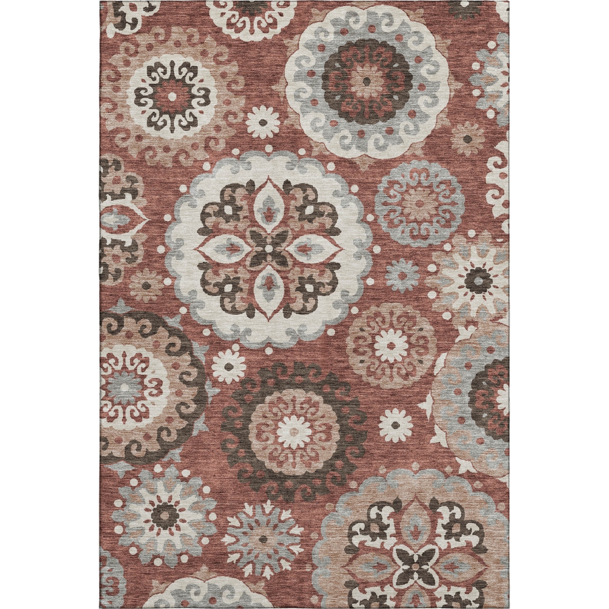664048 8 x 10 ft. Rust Gray & Beige Medallion Washable Machine Made Rectangle Area Rug with UV Protection
