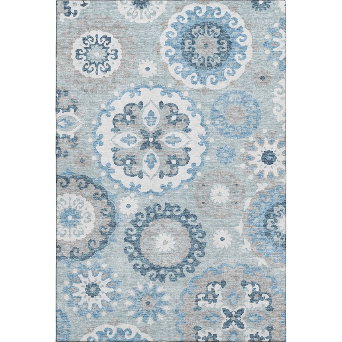 664064 5 x 8 ft. Sky Blue & Ivory Medallion Transitional Washable Machine Made Rectangle Area Rug with UV Protection