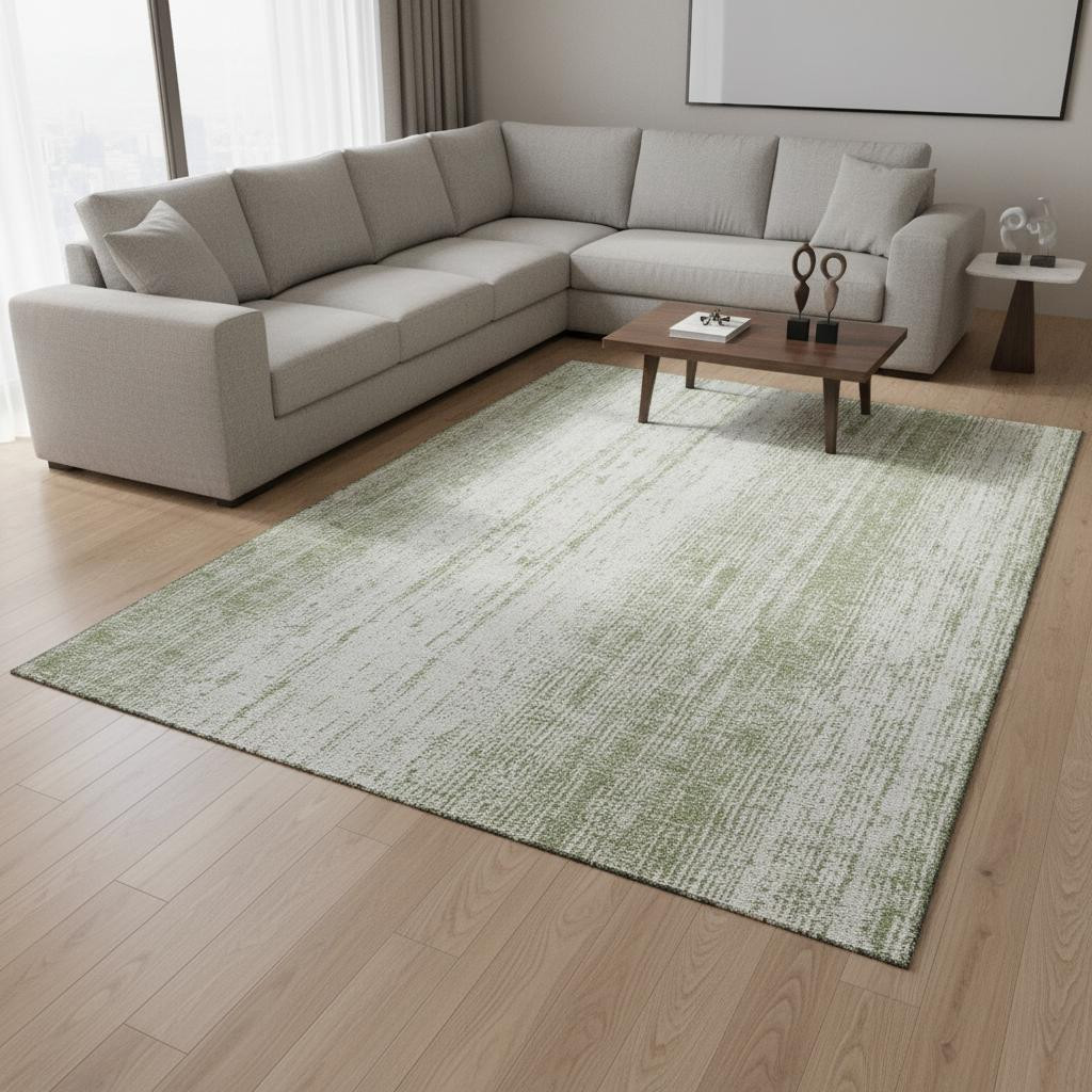 668306 9 x 12 ft. Artichoke Green & Ivory Striped Transitional Washable Machine Made Rectangle Area Rug with UV Protection