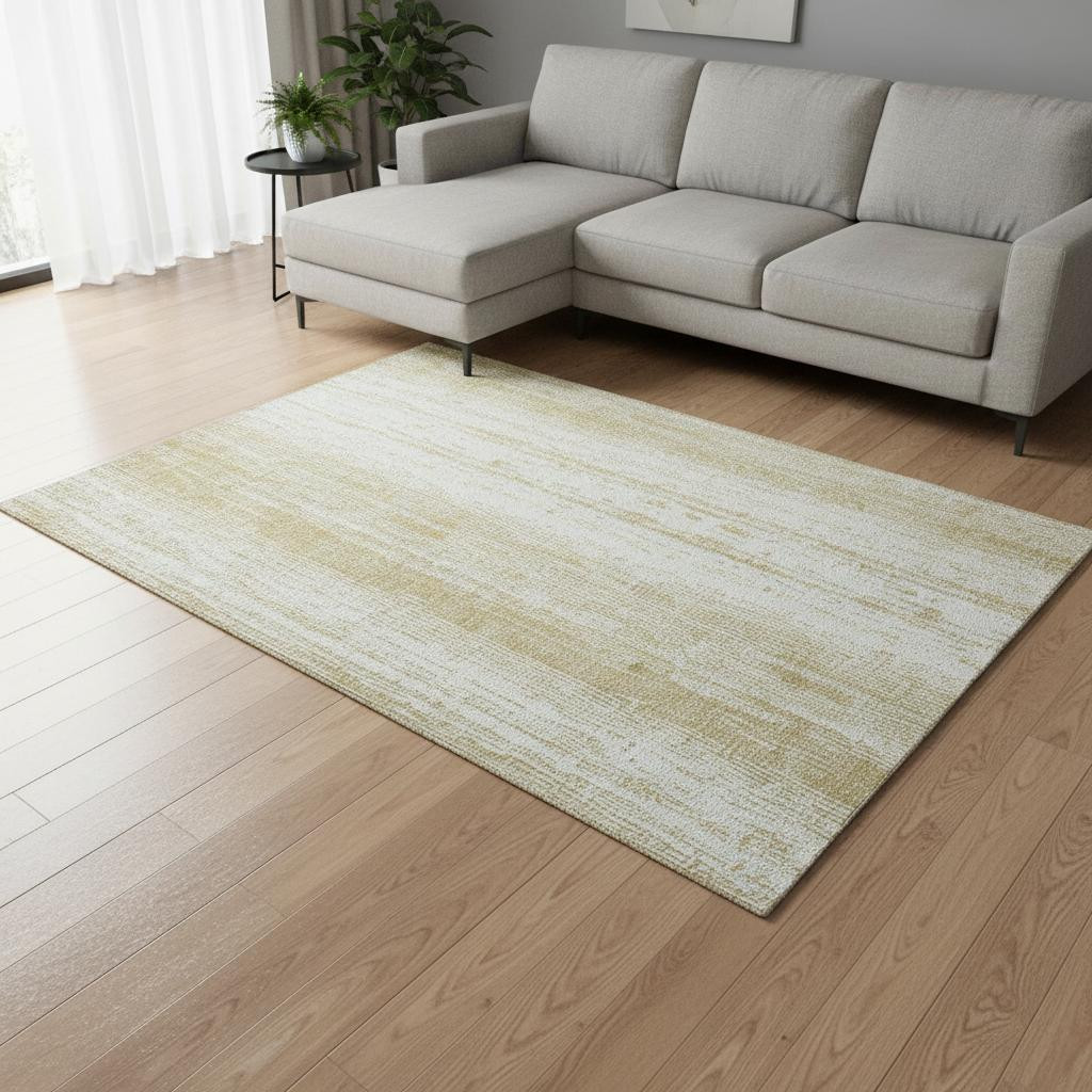 668325 10 x 14 ft. Gold & Ivory Striped Transitional Washable Machine Made Rectangle Area Rug with UV Protection