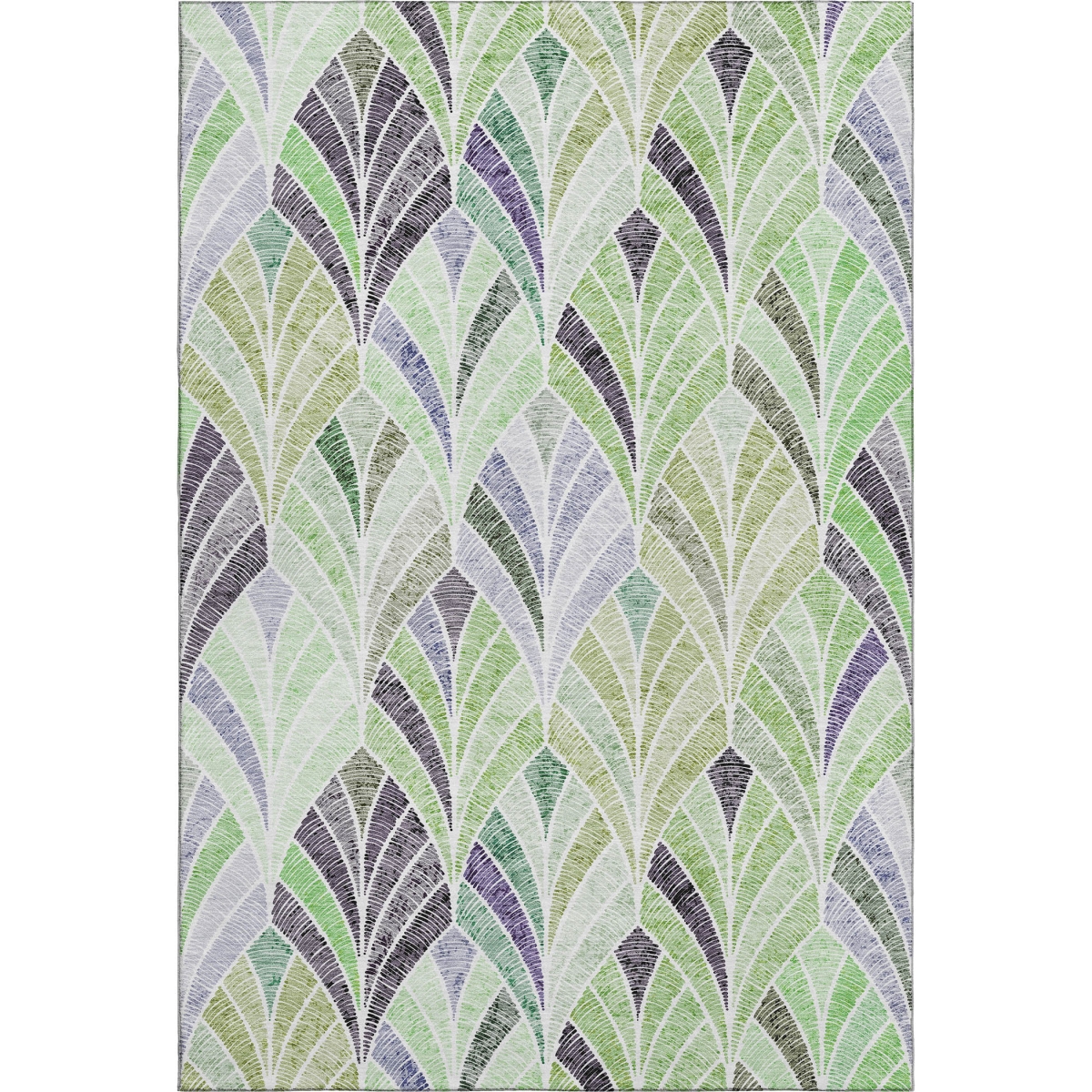 667604 9 x 12 ft. Green Purple & Ivory Geometric Washable Machine Made Rectangle Area Rug with UV Protection