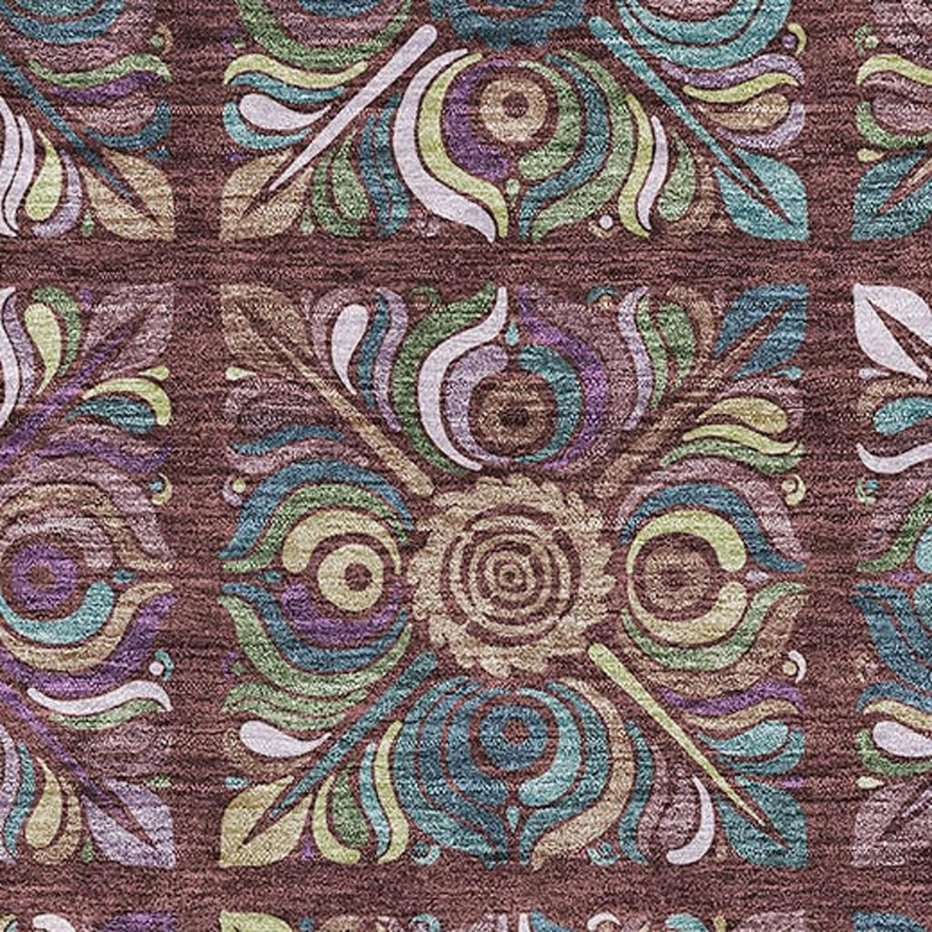 667707 8 x 10 ft. Rust Purple & Teal Medallion Washable Machine Made Rectangle Area Rug with UV Protection