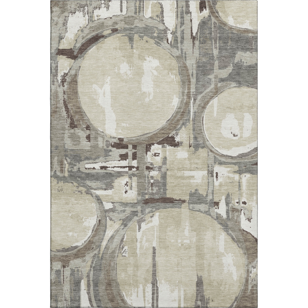 667869 5 x 8 ft. Tan Beige & Gray Geometric Washable Machine Made Rectangle Area Rug with UV Protection