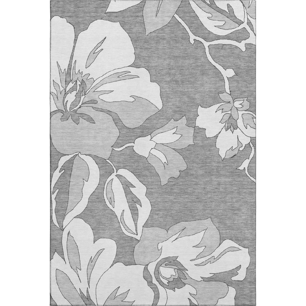 667979 8 x 10 ft. Gray & Silver Floral Transitional Washable Machine Made Rectangle Area Rug with UV Protection