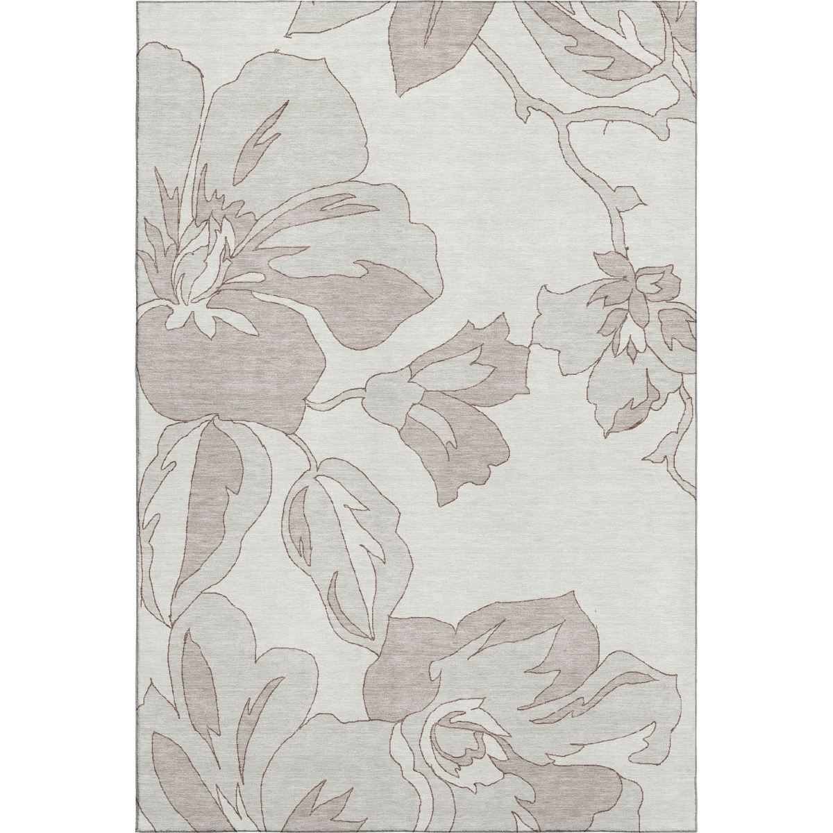 667985 8 x 10 ft. Ivory & Gray Floral Washable Machine Made Rectangle Area Rug with UV Protection