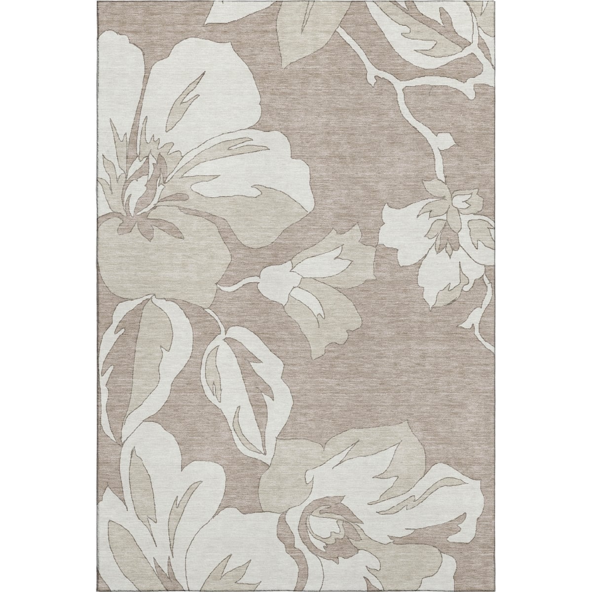 668016 9 x 12 ft. Taupe & Ivory Floral Transitional Washable Machine Made Rectangle Area Rug with UV Protection