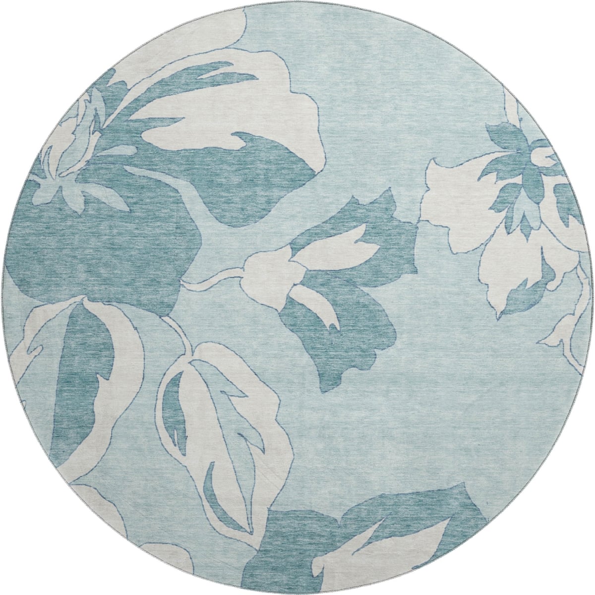 668020 8 ft. Teal & Ivory Floral Transitional Washable Round Area Rug with UV Protection