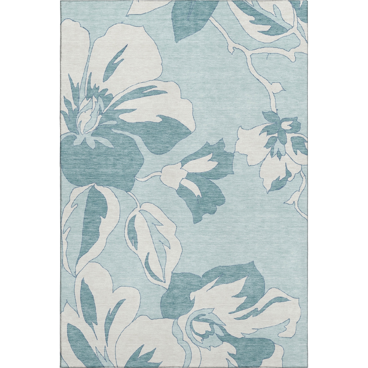 668021 8 x 10 ft. Teal & Ivory Floral Transitional Washable Machine Made Rectangle Area Rug with UV Protection