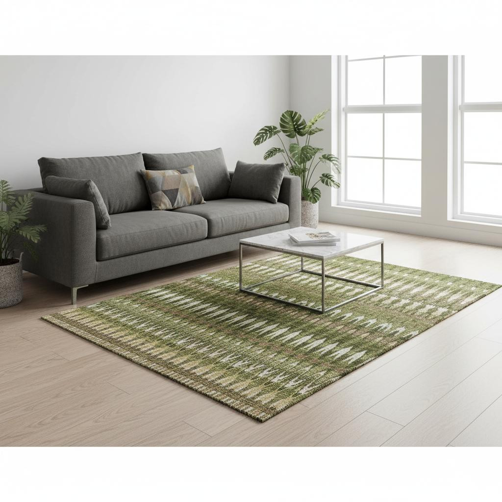 668273 5 x 8 ft. Olive Green, Ivory & Brown Southwestern Washable Machine Made Rectangle Area Rug with UV Protection