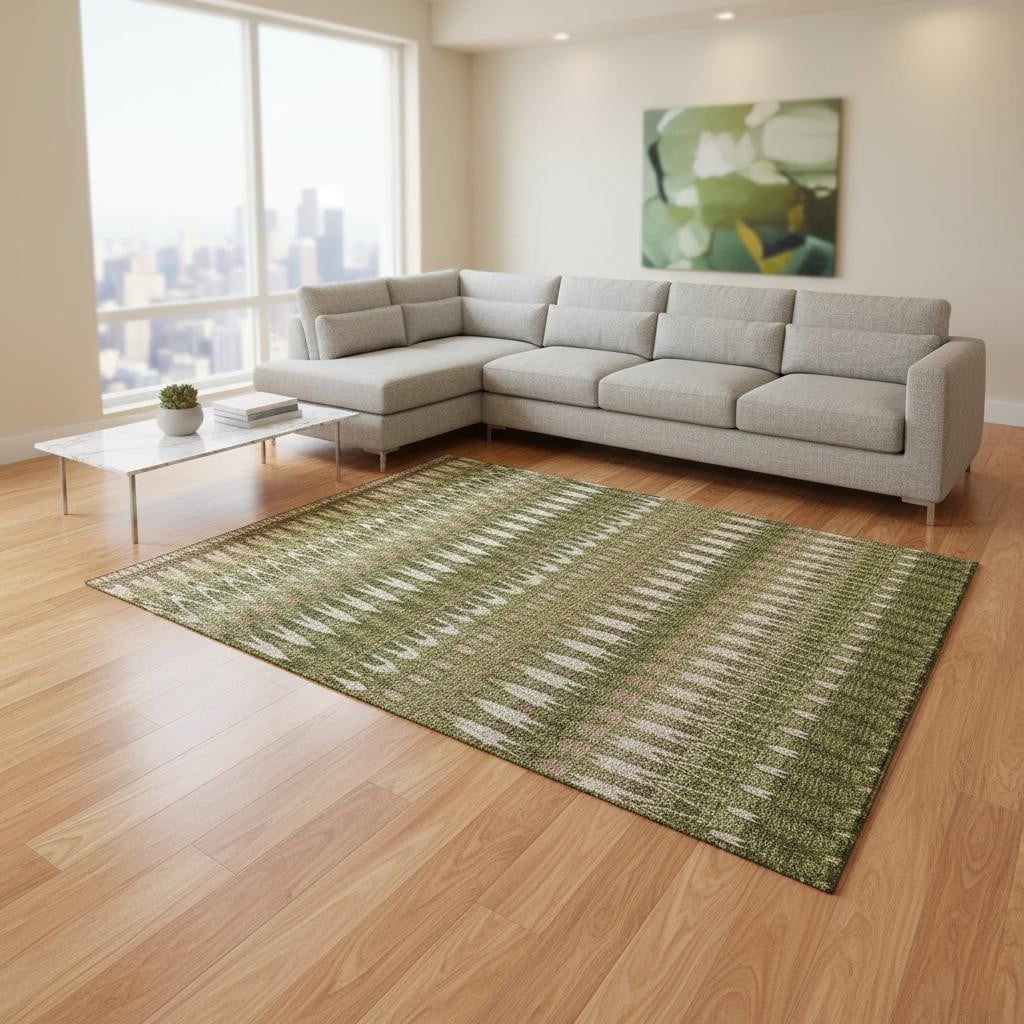 668276 9 x 12 ft. Olive Green, Ivory & Brown Southwestern Washable Machine Made Rectangle Area Rug with UV Protection