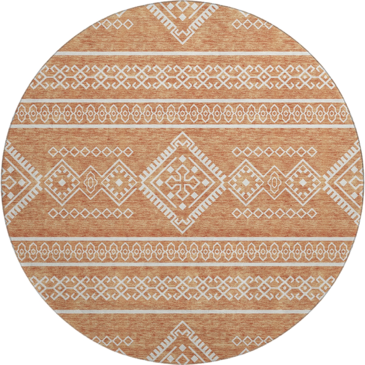 671609 8 ft. Copper & Ivory Southwestern Transitional Washable Round Area Rug with UV Protection