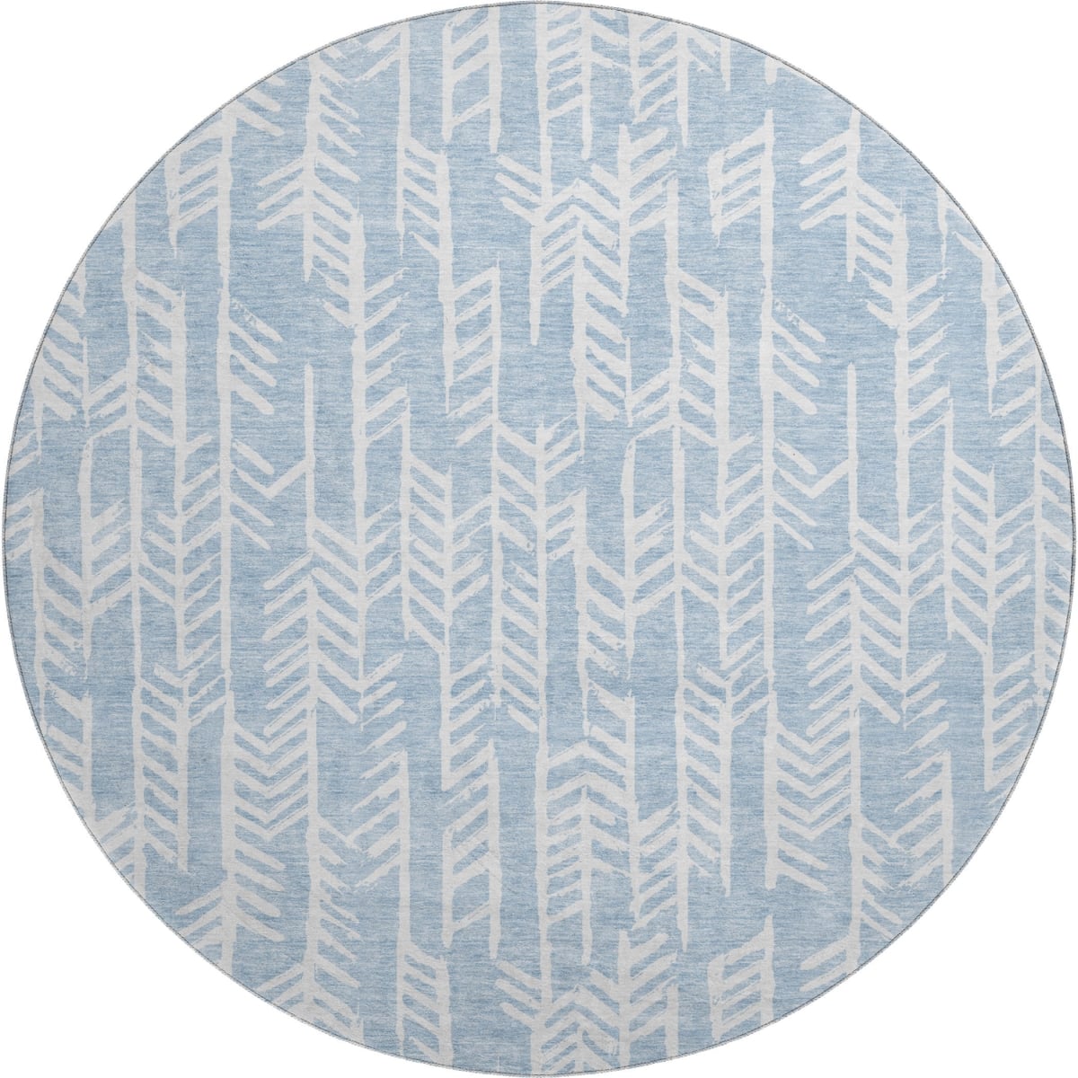 672077 8 ft. Sky Blue & Ivory Tribal Transitional Washable Round Area Rug with UV Protection