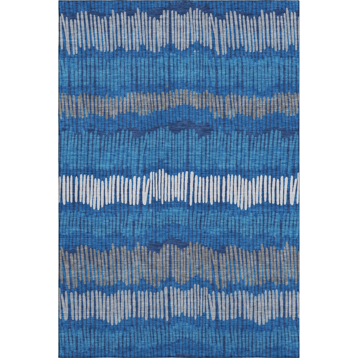 670656 8 x 10 ft. Navy Blue, Ivory & Gray Striped Transitional Washable Machine Made Rectangle Area Rug with UV Protection