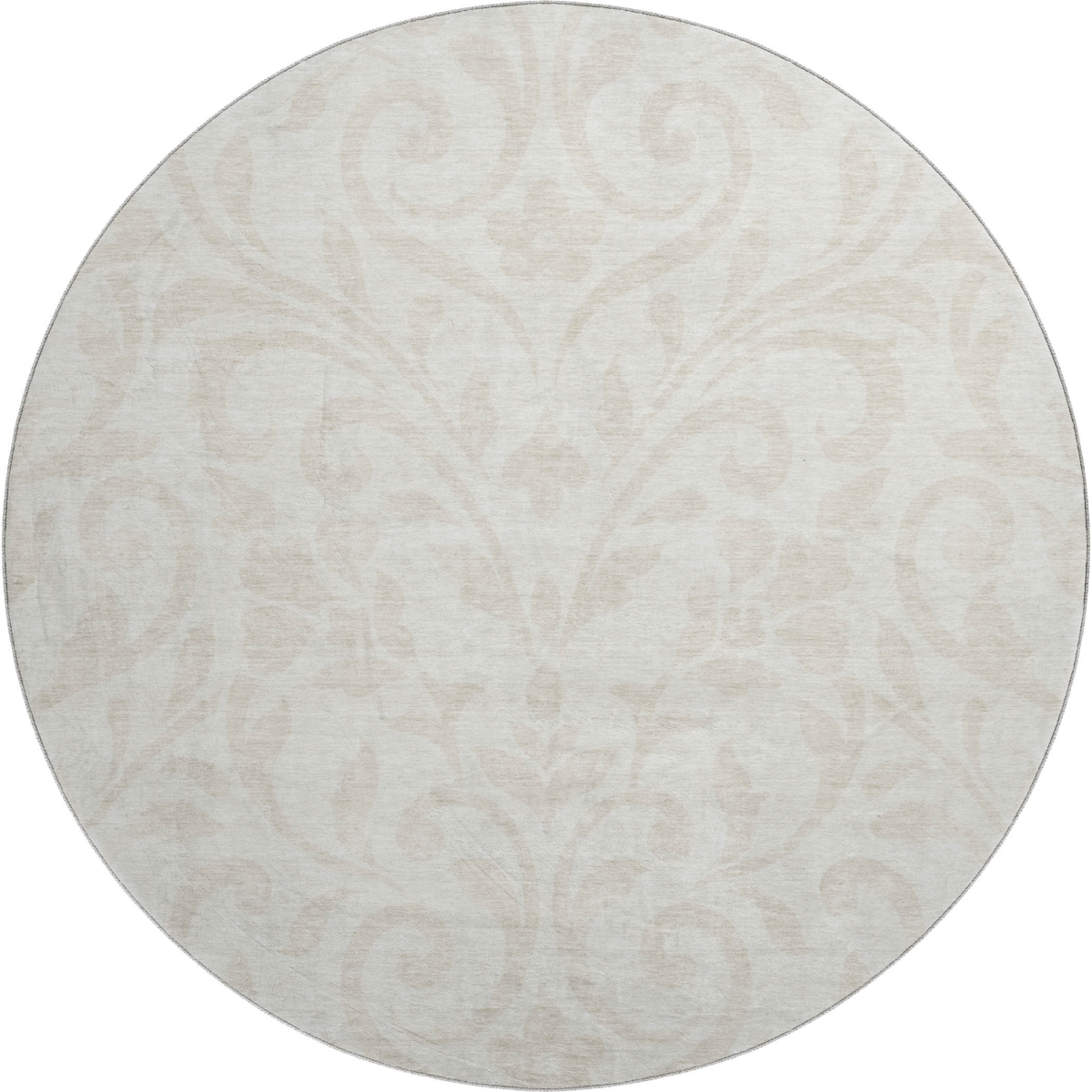 669615 8 ft. Ivory & Beige Floral Transitional Washable Round Area Rug with UV Protection