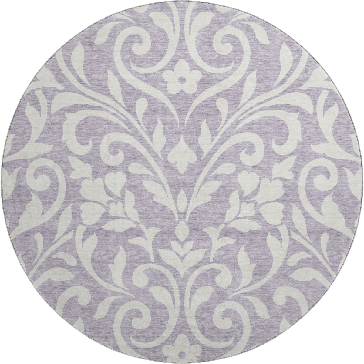 669621 8 ft. Lavender & Ivory Floral Transitional Washable Round Area Rug with UV Protection