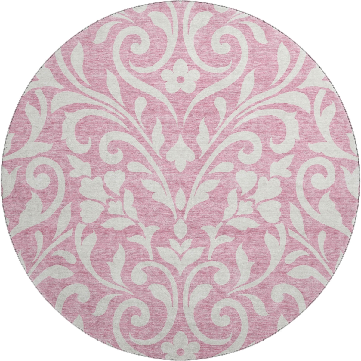 669639 8 ft. Pink & Ivory Floral Transitional Washable Round Area Rug with UV Protection