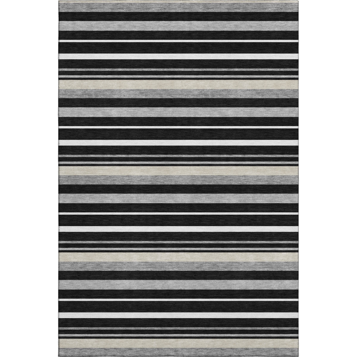 669899 8 x 10 ft. Black Ivory & Gray Striped Transitional Washable Machine Made Rectangle Area Rug with UV Protection