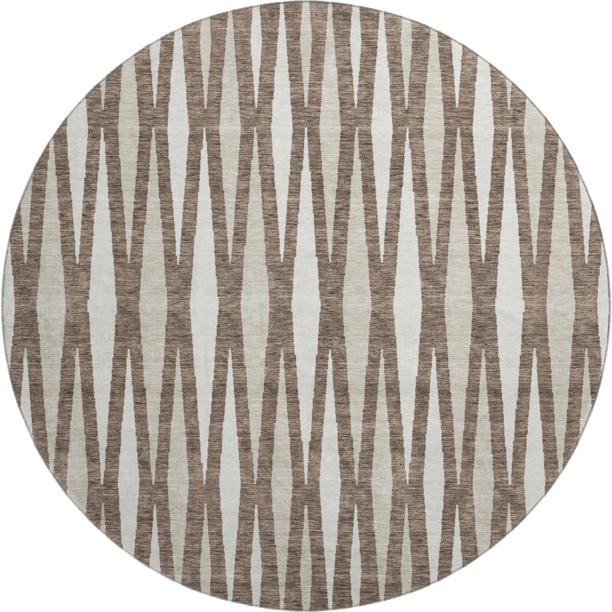 670036 8 ft. Brown & Ivory Geometric Transitional Washable Round Area Rug with UV Protection