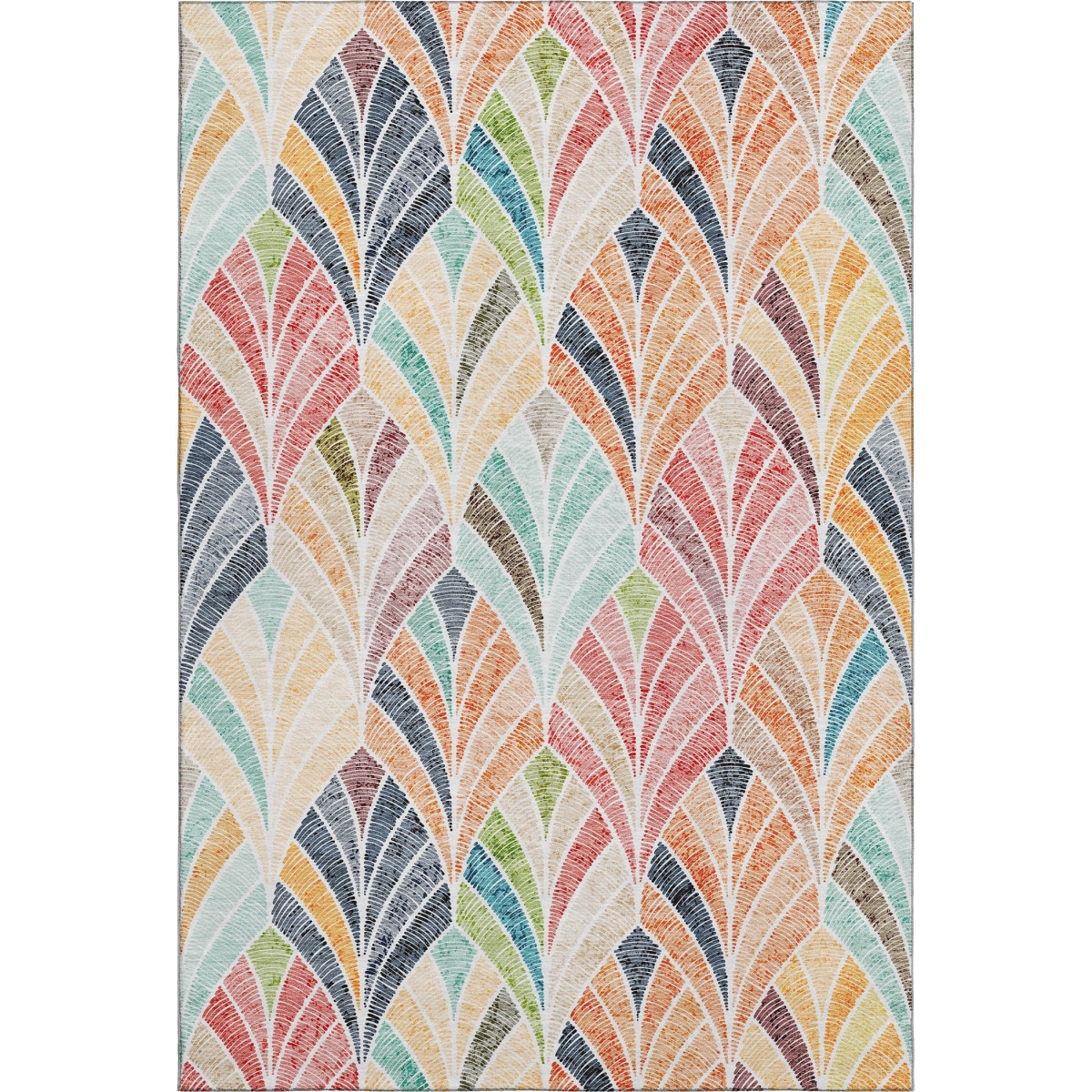 667615 8 x 10 ft. Orange Gold & Blue Geometric Washable Machine Made Rectangle Area Rug with UV Protection