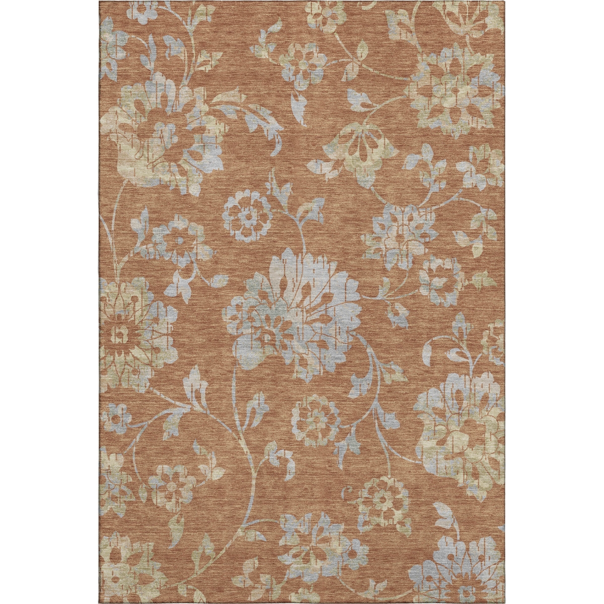 667931 8 x 10 ft. Rust & Gray Floral Transitional Washable Machine Made Rectangle Area Rug with UV Protection