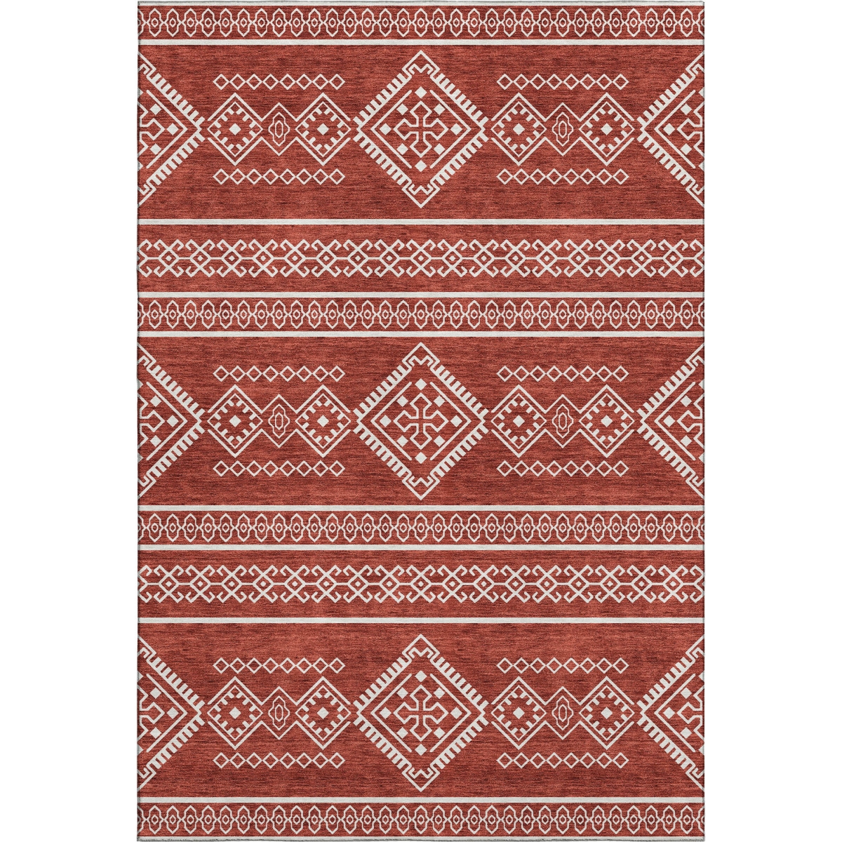 671666 10 x 14 ft. Red & Ivory Southwestern Washable Machine Made Rectangle Area Rug with UV Protection