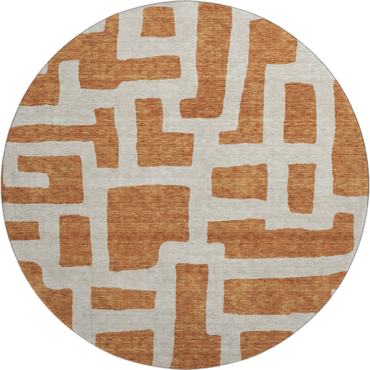 671855 8 ft. Terra Cotta & Beige Abstract Geometric Transitional Washable Round Area Rug with UV Protection