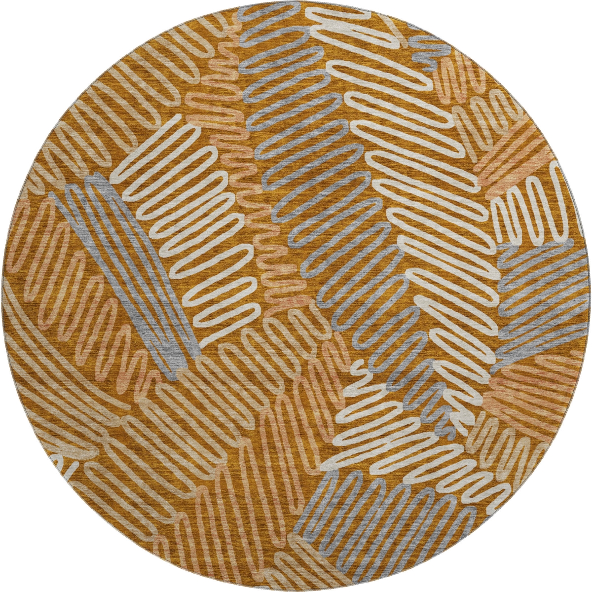 671921 8 ft. Rust Gray & Beige Floral Transitional Washable Round Area Rug with UV Protection