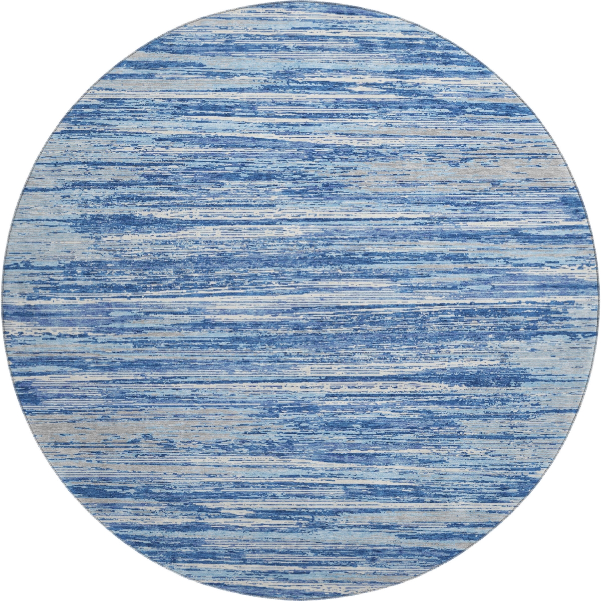 671201 8 ft. Blue, Ivory & Gray Striped Transitional Washable Round Area Rug with UV Protection