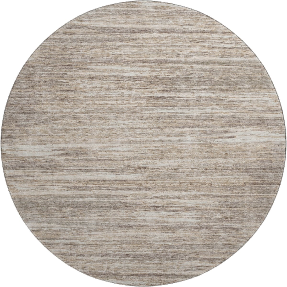 671255 8 ft. Taupe, Ivory & Beige Striped Transitional Washable Round Area Rug with UV Protection