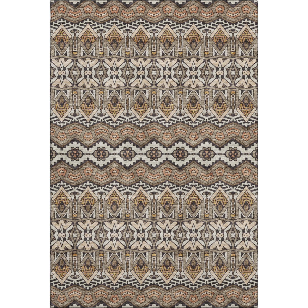 672292 5 x 8 ft. Taupe Beige & Copper Moroccan Washable Machine Made Rectangle Area Rug with UV Protection