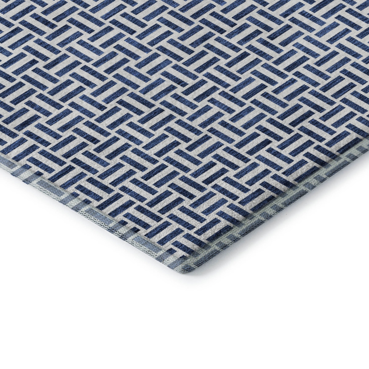672430 5 x 8 ft. Navy Blue & Ivory Geometric Transitional Washable Machine Made Rectangle Area Rug with UV Protection