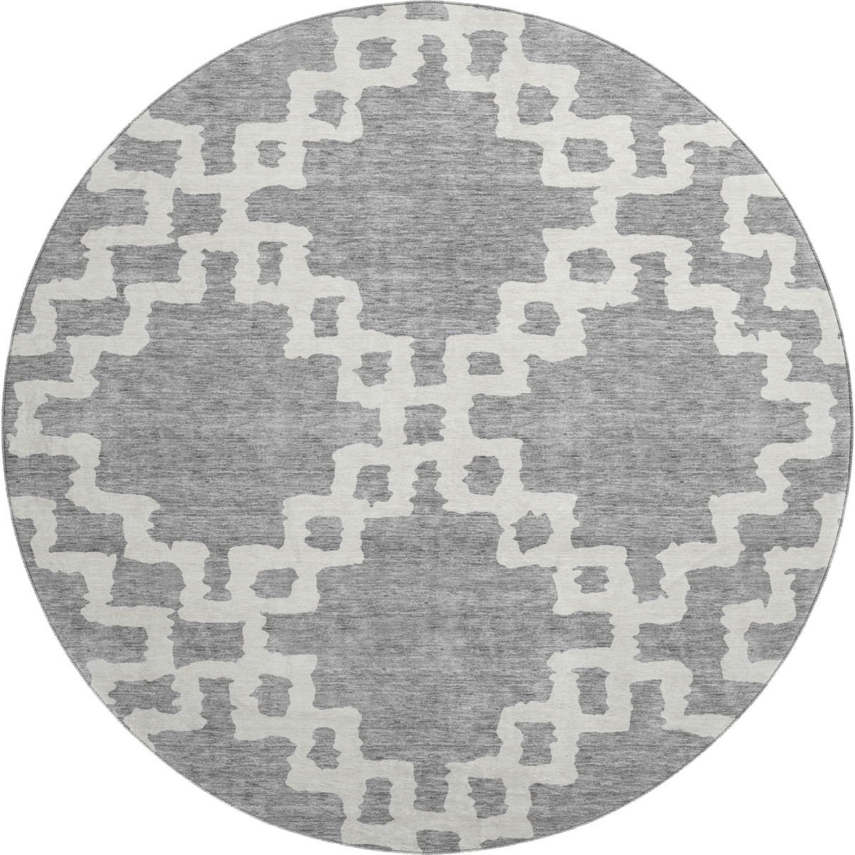 671717 8 ft. Gray & Ivory Abstract Geometric Transitional Washable Round Area Rug with UV Protection