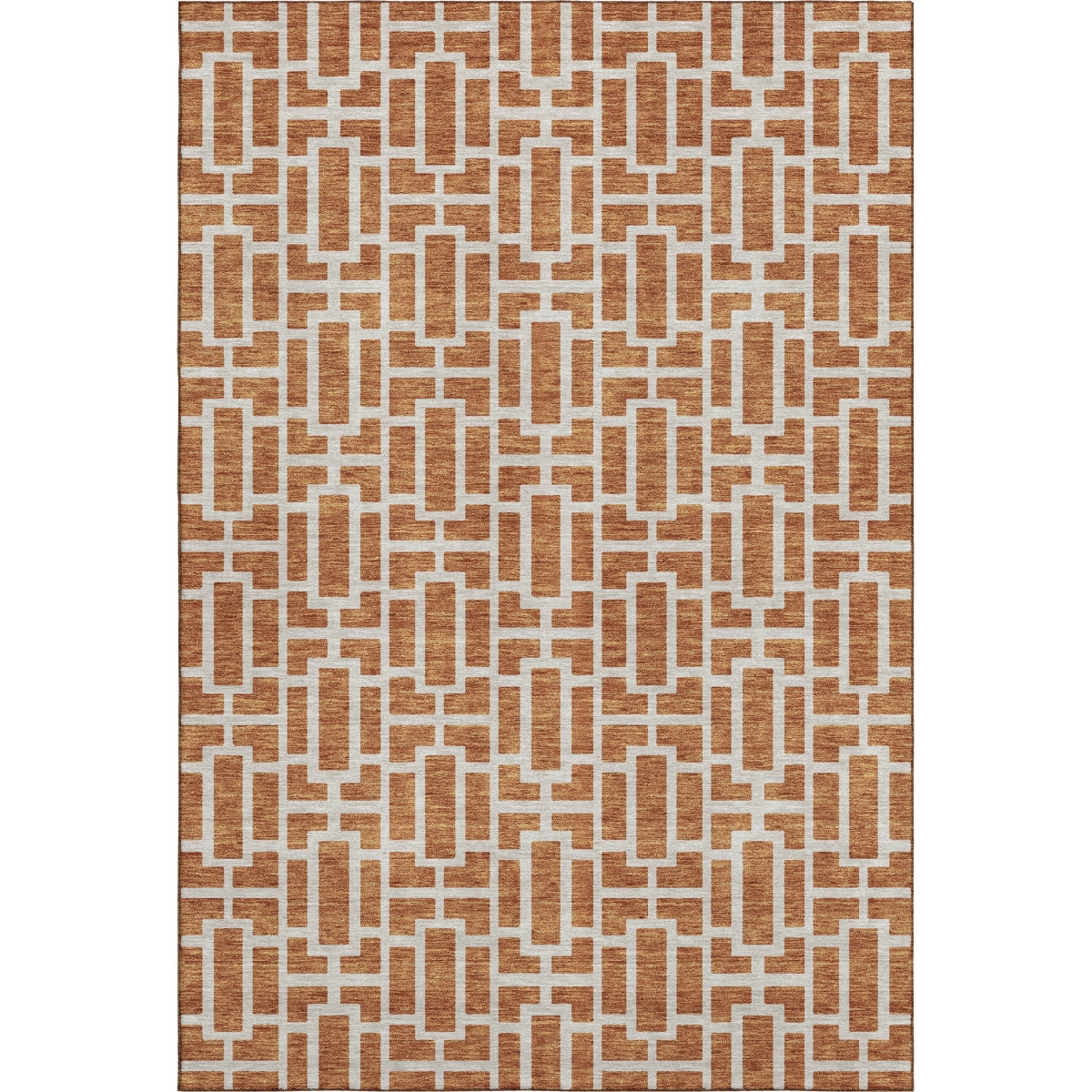 672856 9 x 12 ft. Terra Cotta & Beige Geometric Transitional Washable Machine Made Rectangle Area Rug with UV Protection